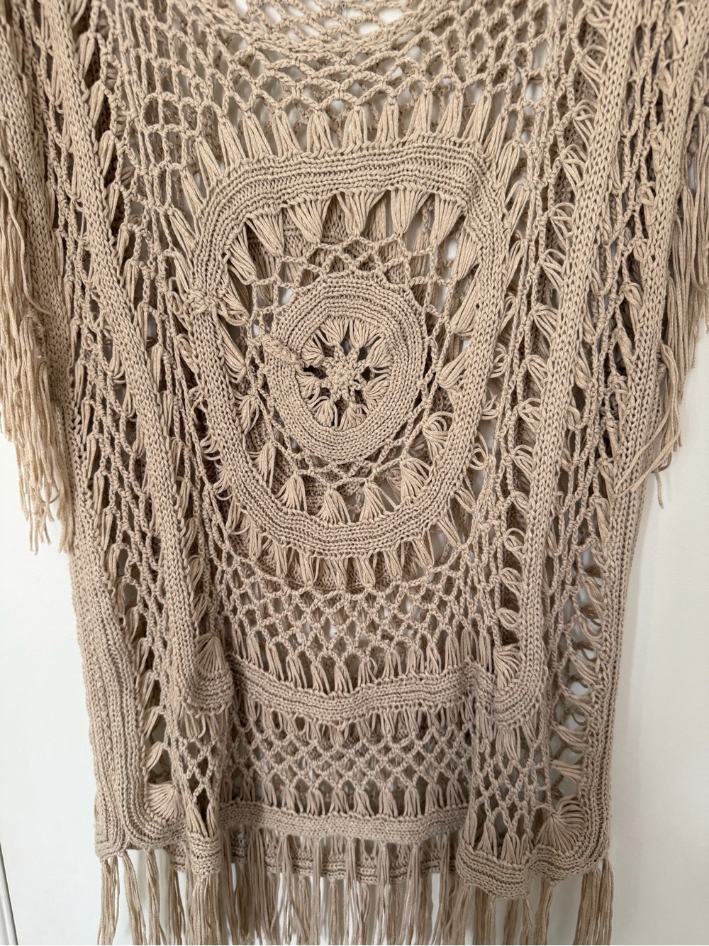 Beige Crochet Fringe Cover-Up - Picture 3 of 4
